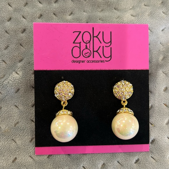 Pave Crystal Top and Iridescent Round Pearl Drop Earrings-boutique - Picture 7 of 11